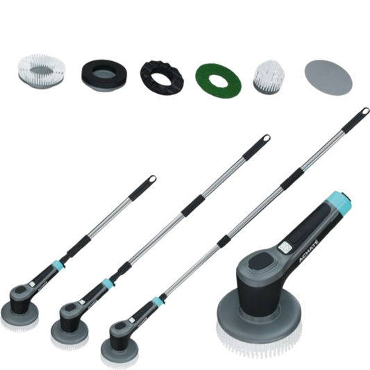 Achaté Elektrische Schoonmaakborstel - Schrobber met steel - Poetsmachine - Elektrische Schrobber - Polijstmachine - Schoonmaakborstel met 6 opzetstukken