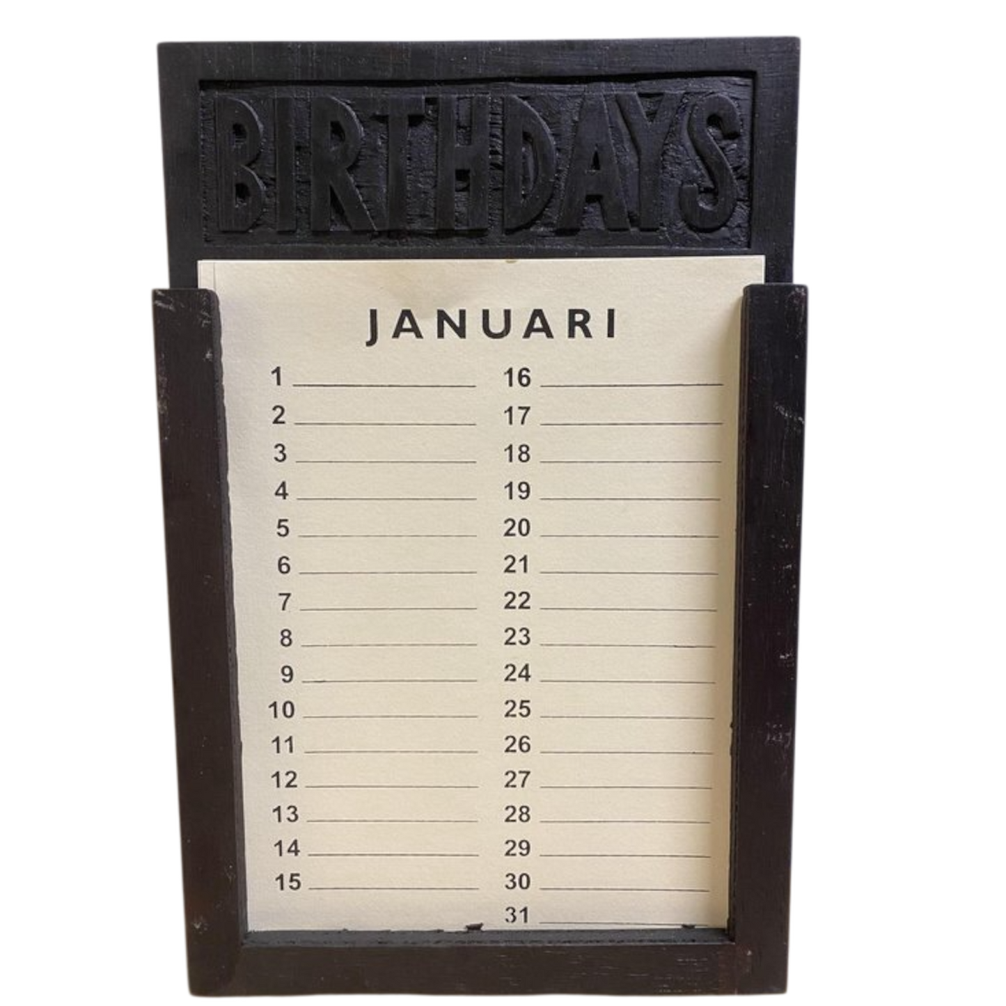Woodart Houten Verjaardagskalender Black wash/creme 28 cm
