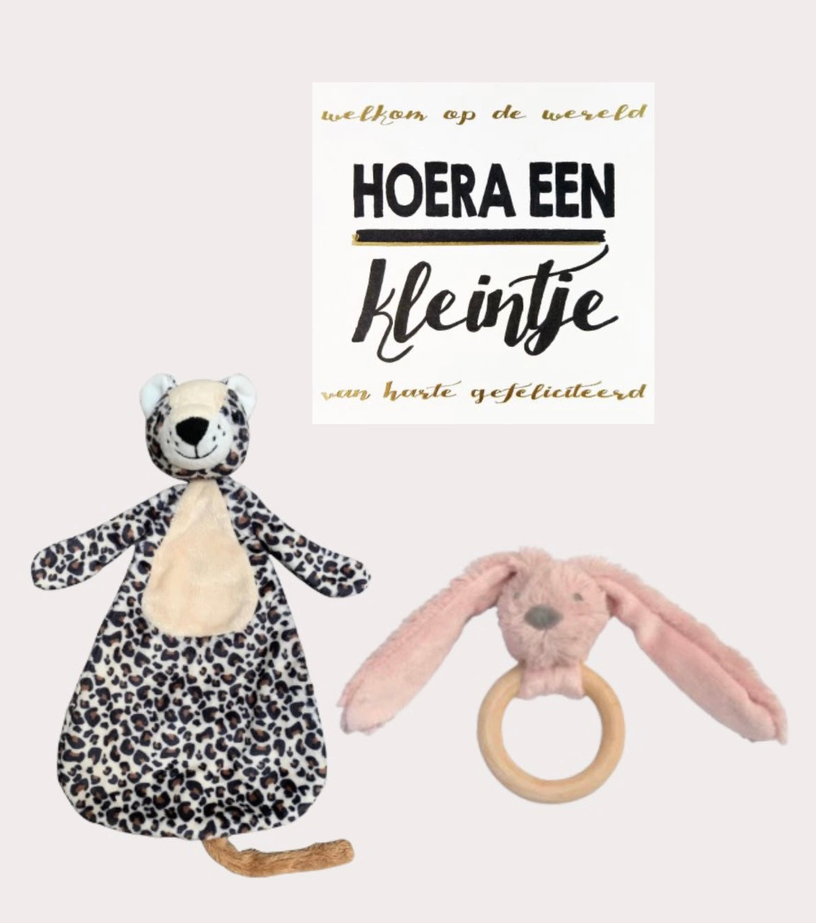 Happy Horse X Leopard Lou Geschenkset Altrosa Beißring + Kuscheltuch