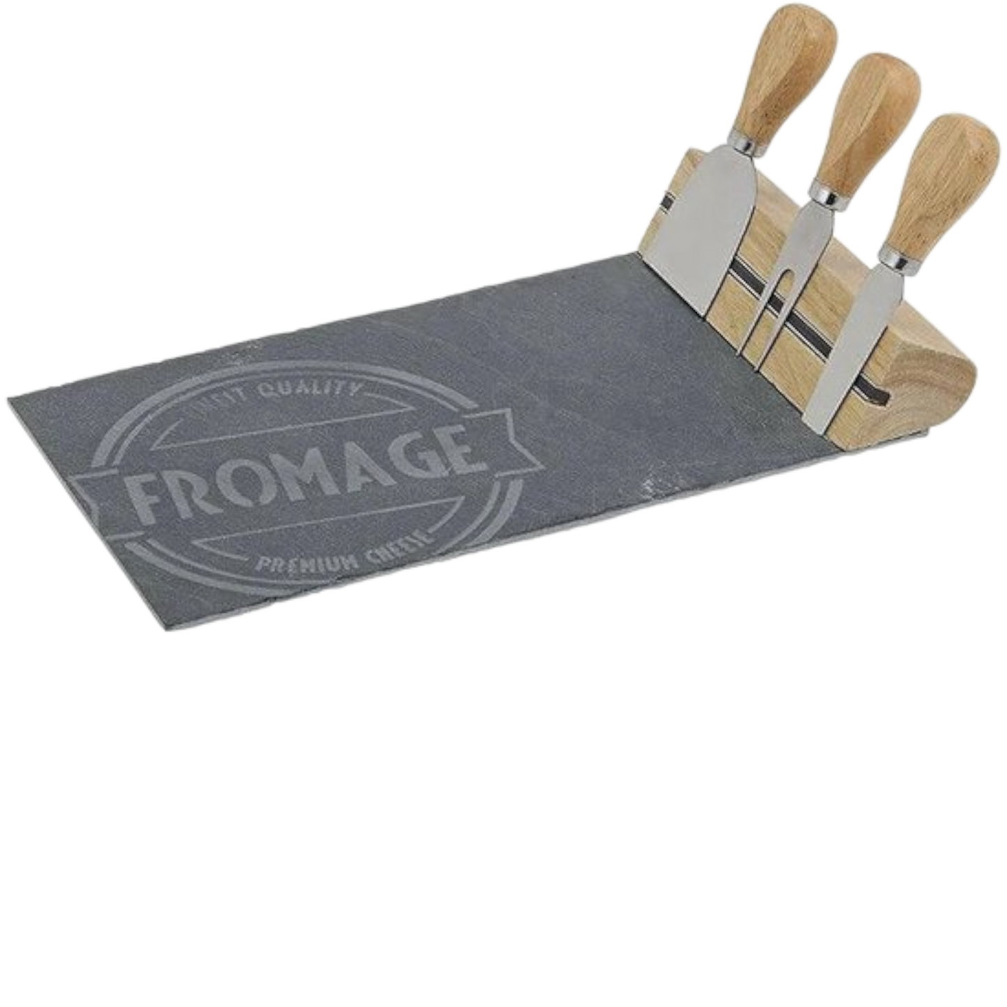 Kaasplank met bestek van Leisteen en Bamboe set van 4