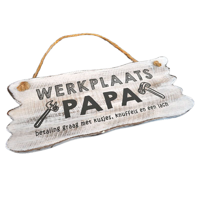 Woodart Wandbordje Werkplaats Papa Wit 12x30 cm