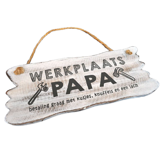 Woodart Wandbordje Werkplaats Papa Wit 12x30 cm