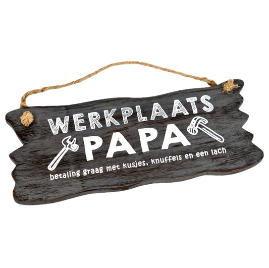 Woodart Wandbordje Werkplaats Papa Grijs 12x30 cm