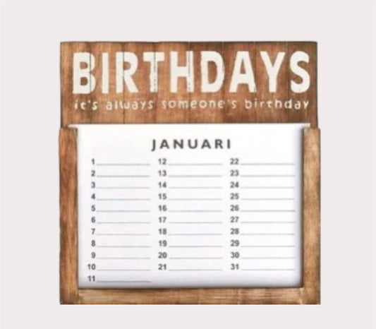 Woodart Wooden Birthday Calendar Natural 30x29