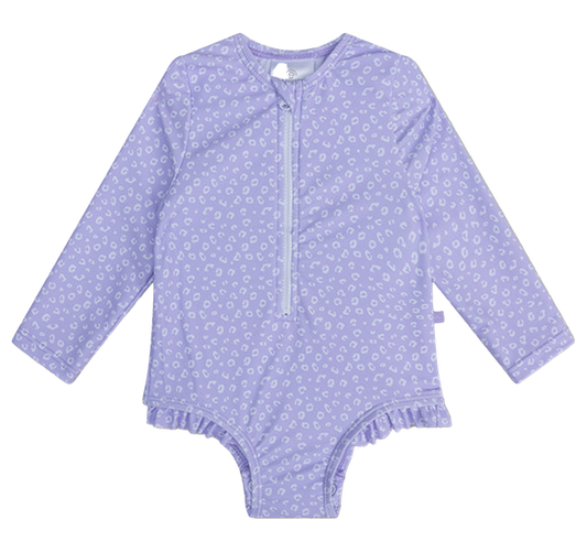 Swim Essentials UV-Badeanzug mit langen Ärmeln, lila Leopardenmuster