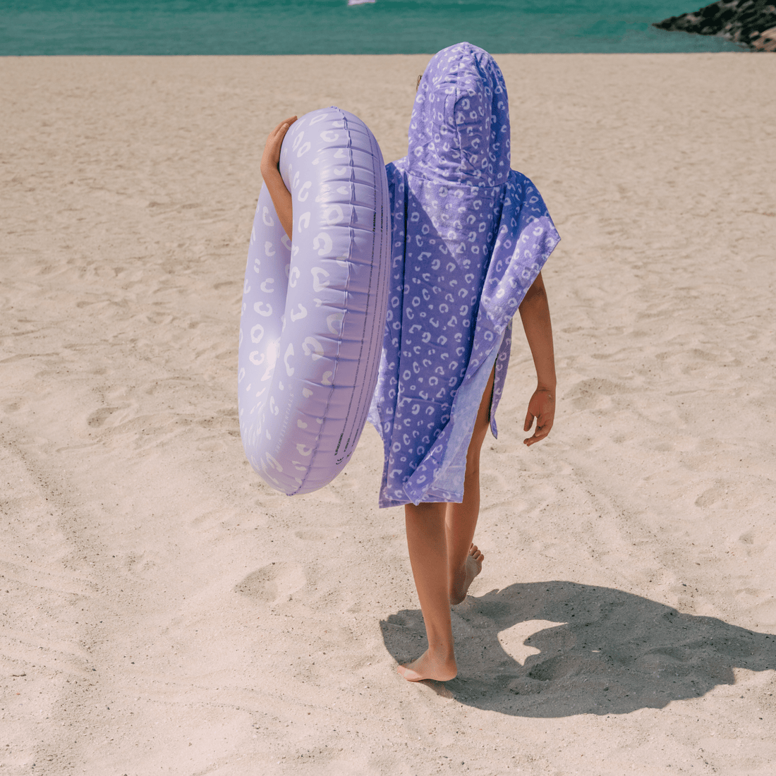 Swim Essentials Terry Poncho Lilac Panther Print 