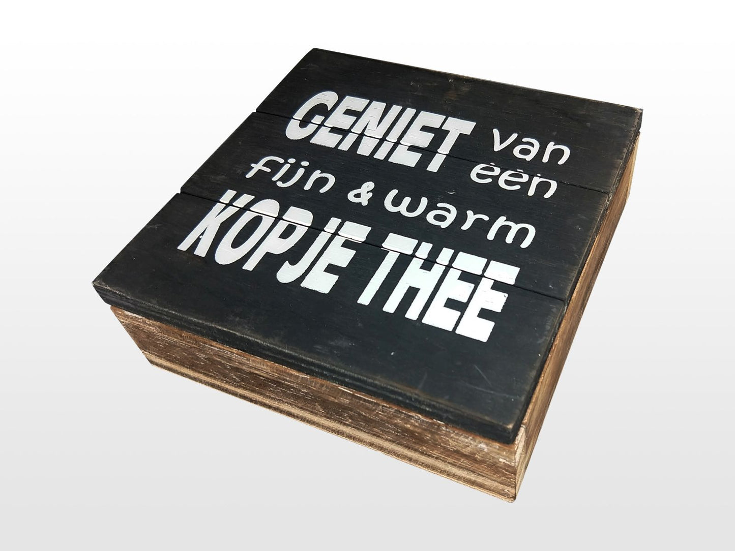 Woodart Theedoos Geniet Zwart/naturel