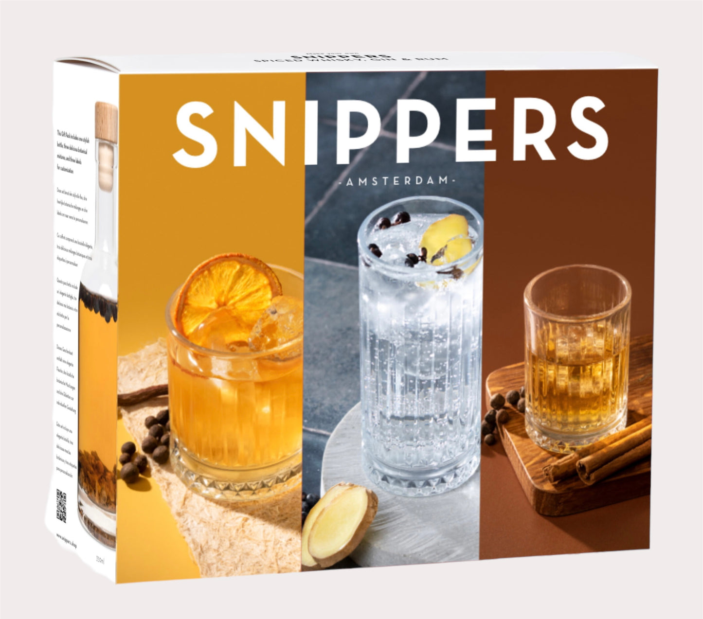 Snippers Geschenkbox Spiced Gin, Rum &amp; Whiskey + 3 Gläser