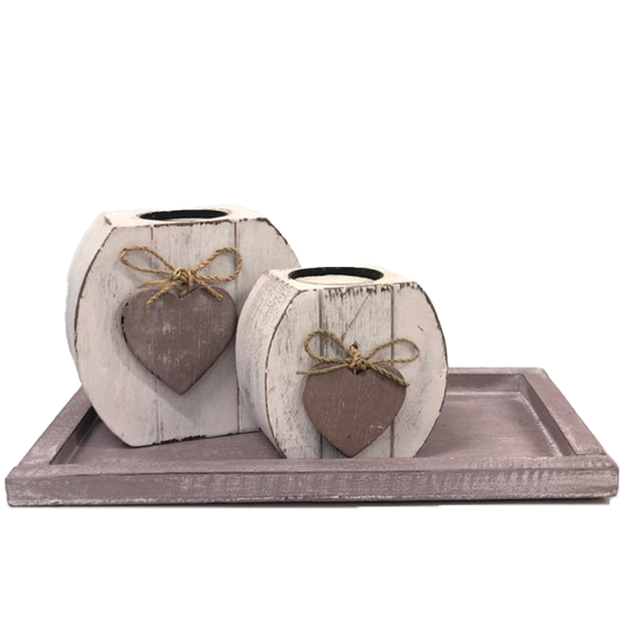 Woodart Tea Cane Holder Set Heart 2x on Lower Scale Taupe