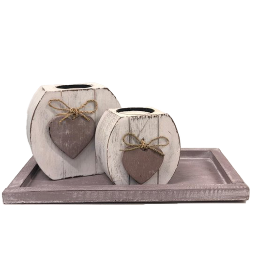 Woodart Tea Cane Holder Set Heart 2x on Lower Scale Taupe