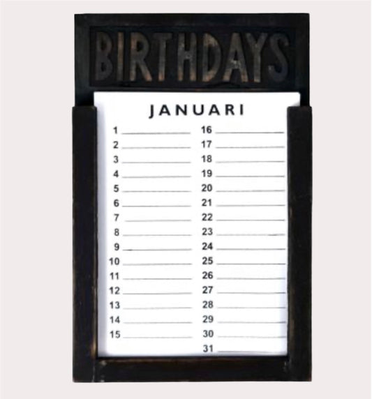 Woodart Wooden Birthday Calendar Black Wash