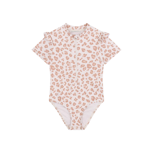 Swim Essentials UV Badpak met Korte mouw Beige Leopard