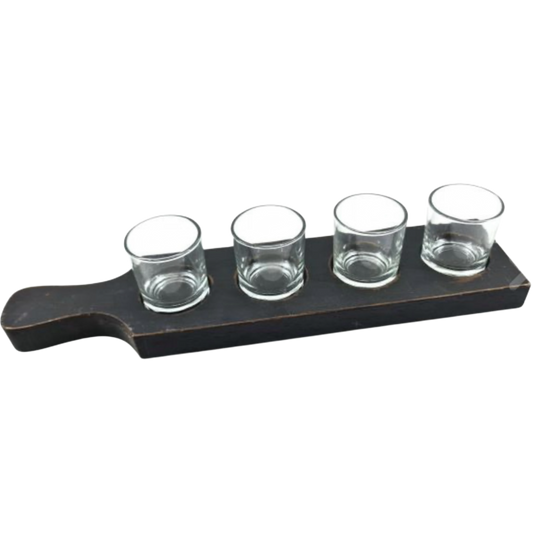 Woodart tea holder 4 glasses on blackwash wooden board
