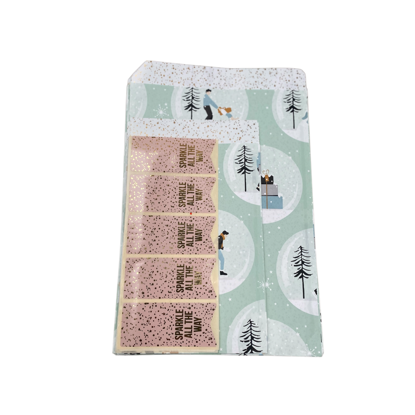 Collectiv Warehouse papieren cadeauzakjes kerst mint/goud Set