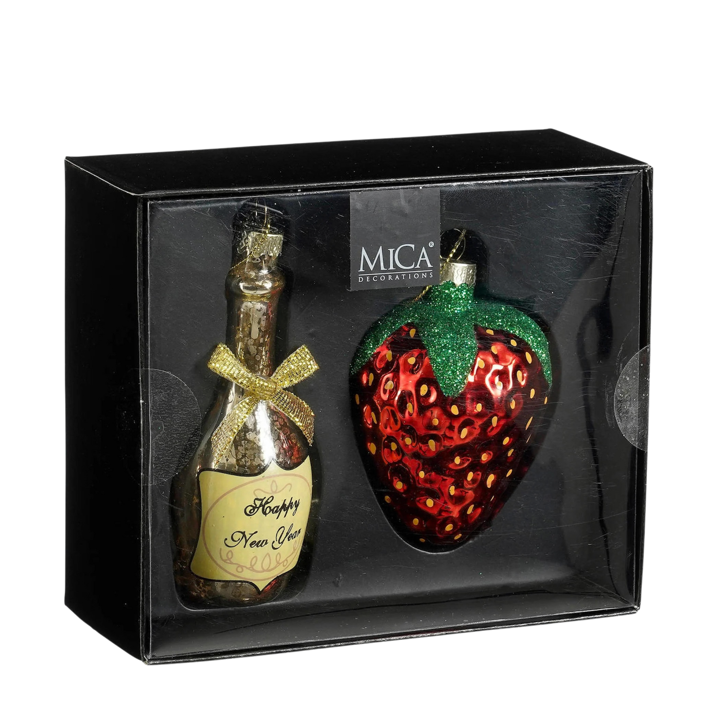 Mica Kerstornament Set Champagne Aardbei