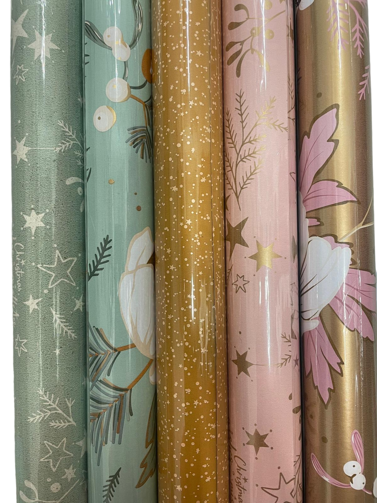 Collectiv Warehouse Christmas paper - Double sided - wrapping paper - gift paper Pink, gold, black 5 rolls 300 x 50 cm