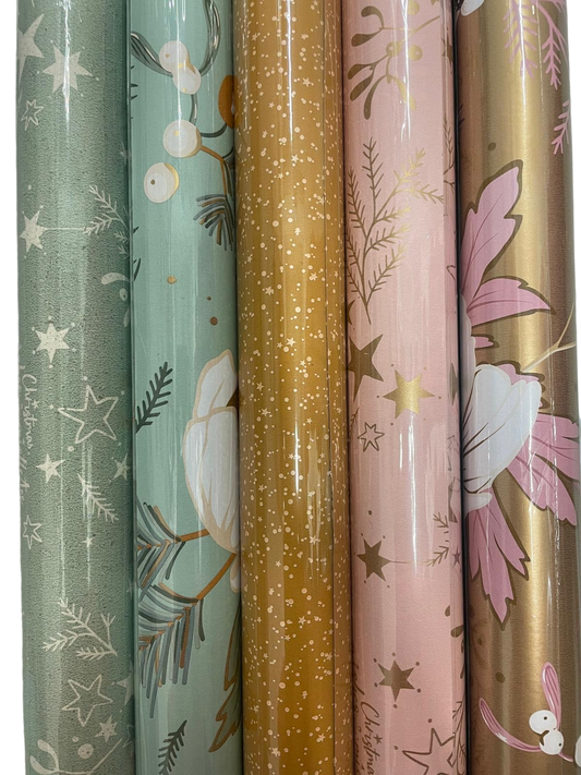 Collectiv Warehouse Christmas paper - Double sided - wrapping paper - gift paper Pink, gold, black 5 rolls 300 x 50 cm