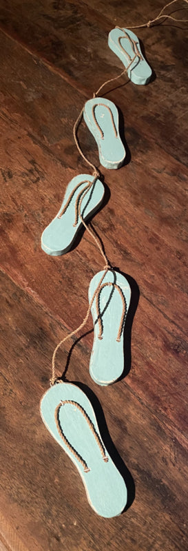 Ibiza Houten deco slinger slippers zeeblauw