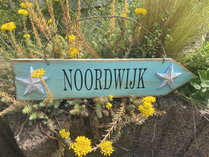 Houten bord Noordwijk 46 x 10 met hangkoord