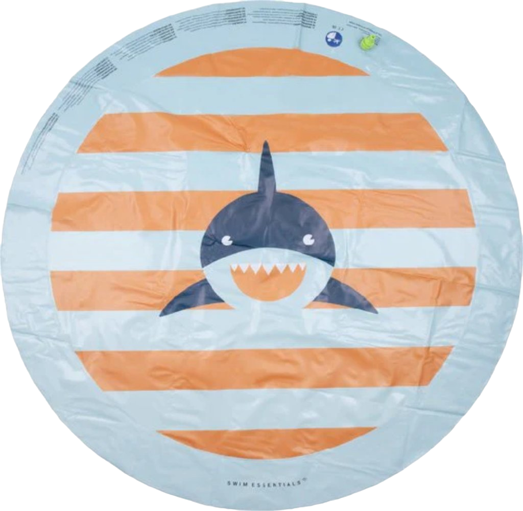 Swim Essentials Watersproeier Mat - Oranje/Blauw Gestreept - Haaienprint - Ø 150 cm