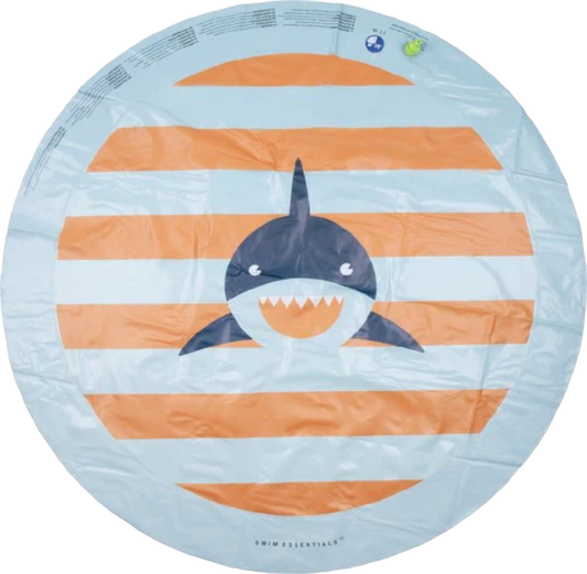 Swim Essentials Watersproeier Mat - Oranje/Blauw Gestreept - Haaienprint - Ø 150 cm