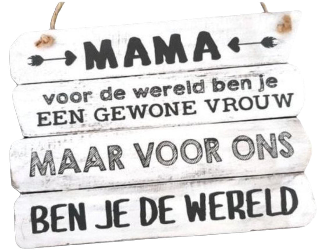 Tekstbord - Mama voor de wereld - White - (20cm x28cm)