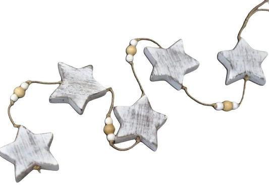 Woodart garland wood stars antique white 80 cm.